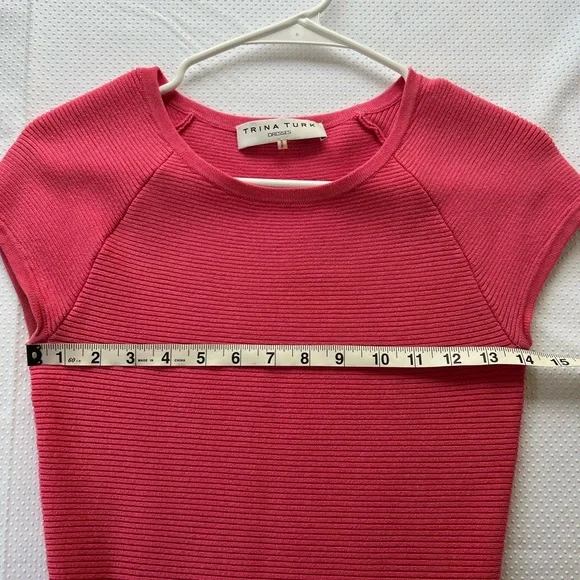 Trina Turk Fit & Flare Knit Cozumel Ribbed Sweater Dress in Hot Coral Pink - Picture 6 of 10